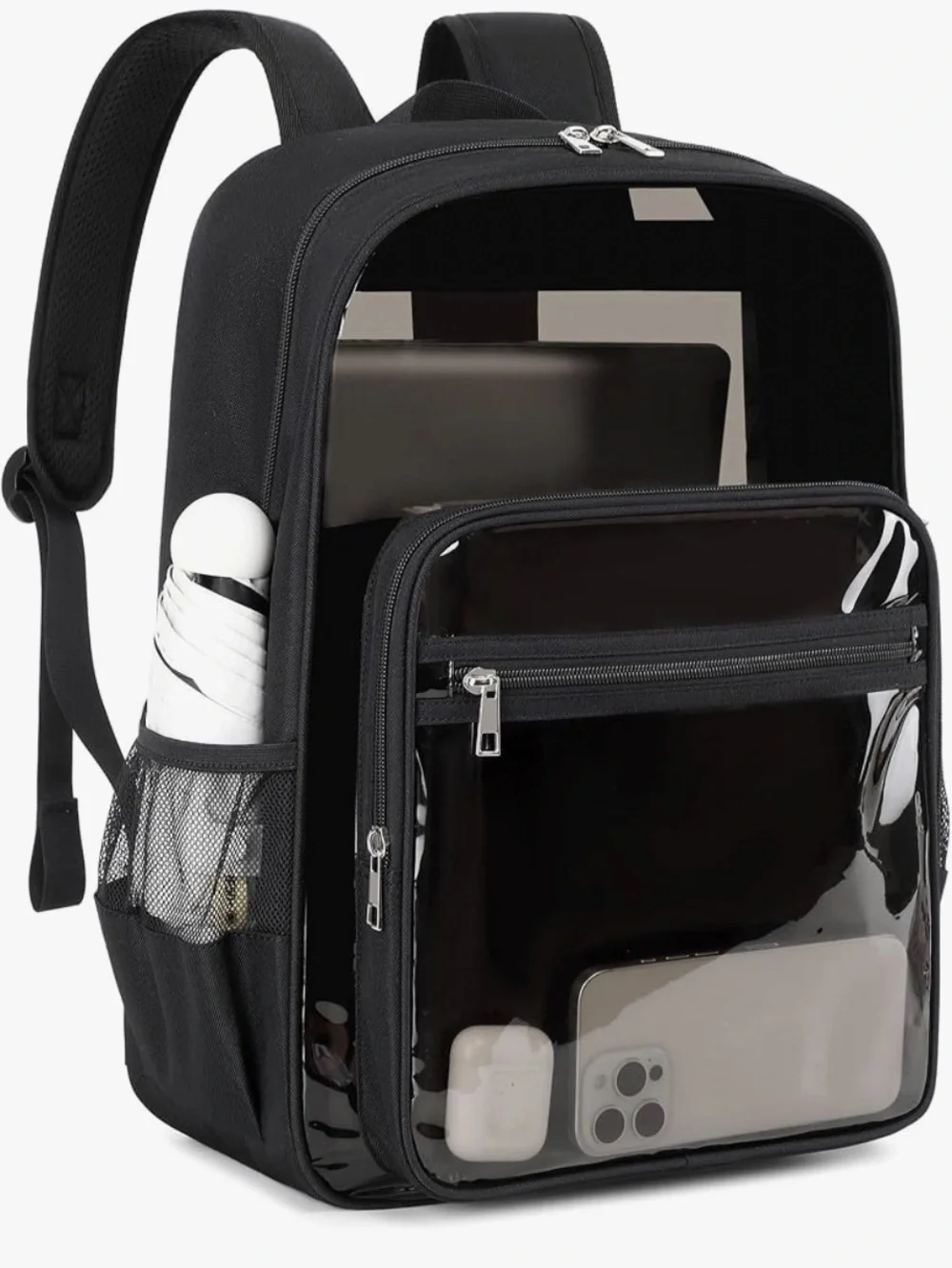 Clear Front Black Backpack with Front Pocket